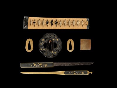 SUKENAGA: A WAKIZASHI IN SUPERB LACQUER ‘KIRI, KATABAMI AND KIKU’ KOSHIRAE, THE BLADE WITH NBTHK TOKUBETSU HOZON TOKEN CERTIFICATE