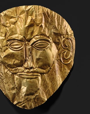 Lot 86 - AN EXPRESSIVE AND FINELY WORKED FUNERARY MASK OF A MAN, WESTERN ASIA, POSSIBLY 2ND–1ST MILLENNIUM BC