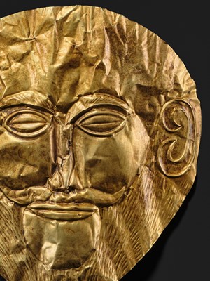 Lot 86 - AN EXPRESSIVE AND FINELY WORKED FUNERARY MASK OF A MAN, WESTERN ASIA, POSSIBLY 2ND–1ST MILLENNIUM BC