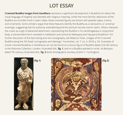 Lot 98 - A GOLD REPOUSSÉ ‘CROWNED BUDDHA’ PENDANT, ANCIENT REGION OF GANDHARA