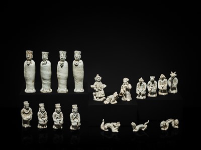 Lot 34 - A FINE COLLECTION OF EIGHTEEN QINGBAI FIGURES, SONG DYNASTY
