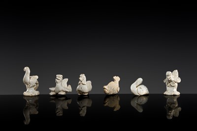 Lot 144 - A GROUP OF SIX MINIATURE QINGBAI FIGURES OF ANIMALS, SONG DYNASTY