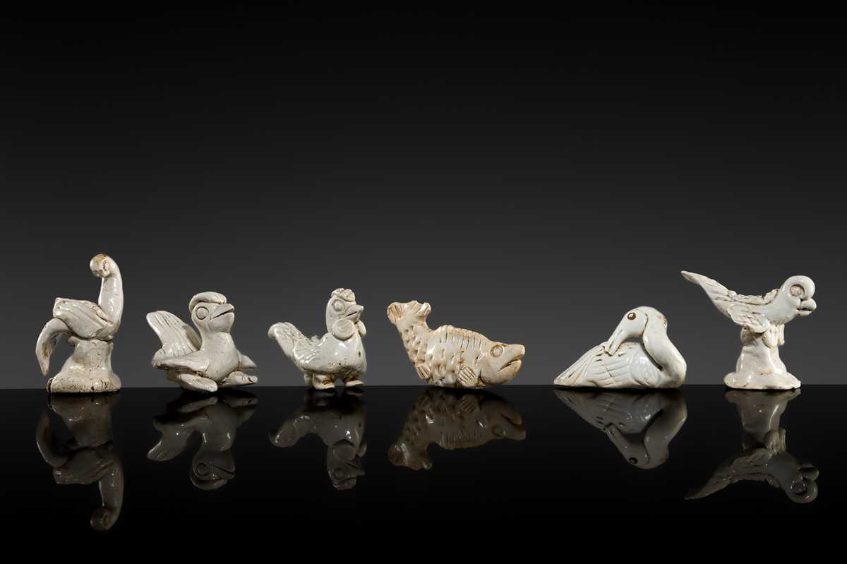 Lot 144 - A GROUP OF SIX MINIATURE QINGBAI FIGURES OF ANIMALS, SONG DYNASTY
