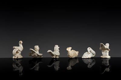Lot 144 - A GROUP OF SIX MINIATURE QINGBAI FIGURES OF ANIMALS, SONG DYNASTY