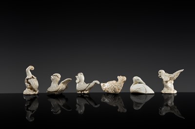 Lot 144 - A GROUP OF SIX MINIATURE QINGBAI FIGURES OF ANIMALS, SONG DYNASTY