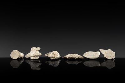 Lot 144 - A GROUP OF SIX MINIATURE QINGBAI FIGURES OF ANIMALS, SONG DYNASTY