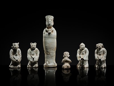Lot 5 - A FINE COLLECTION OF FIVE QINGBAI ZODIAC FIGURES, AND ONE HUMAN FIGURE, SONG DYNASTY