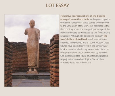 Lot 99 - AN EXCEEDINGLY RARE AND EXCEPTIONAL LIMESTONE FIGURE OF BUDDHA, AMARAVATI, ANDHRA PRADESH, IKSHVAKU DYNASTY, 225-325 CE