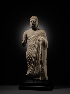 Lot 99 - AN EXCEEDINGLY RARE AND EXCEPTIONAL LIMESTONE FIGURE OF BUDDHA, AMARAVATI, ANDHRA PRADESH, IKSHVAKU DYNASTY, 225-325 CE