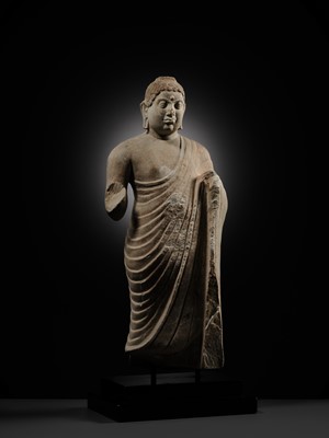 Lot 99 - AN EXCEEDINGLY RARE AND EXCEPTIONAL LIMESTONE FIGURE OF BUDDHA, AMARAVATI, ANDHRA PRADESH, IKSHVAKU DYNASTY, 225-325 CE