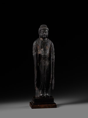 AN EARLY CARVED CYPRESS WOOD FIGURE OF AMIDA NYORAI, HEIAN PERIOD