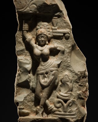Lot 330 - A LIMESTONE STELE FRAGMENT DEPICTING THE BIRTH OF GAUTAMA BUDDHA, AMARAVATI, ANDHRA PRADESH, 2ND CENTURY