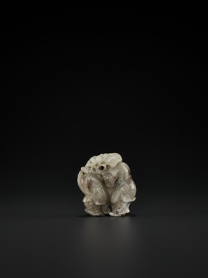 Lot 65 - A WHITE AND GRAY JADE ‘HEHE ERXIAN’ GROUP, 17TH CENTURY