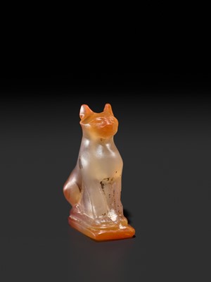 Lot 38 - A CARNELIAN ‘CAT’ AMULET, BASTET, LATE PERIOD TO PTOLEMAIC ERA