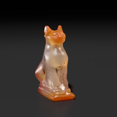 Lot 38 - A CARNELIAN ‘CAT’ AMULET, BASTET, LATE PERIOD TO PTOLEMAIC ERA