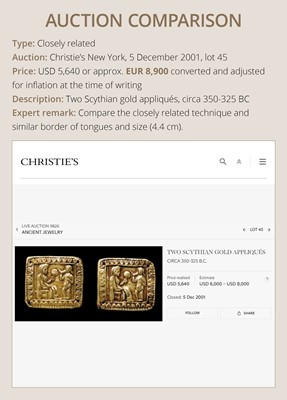 Lot 94 - A PAIR OF SCYTHIAN GOLD ‘WINGED GRIFFINS’ PLAQUES, CIRCA 5TH CENTURY BC