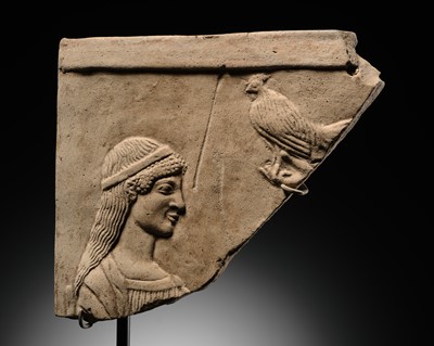 Lot 68 - A GREEK PINAX FRAGMENT OF KORE PERSEPHONE, 5TH CENTURY BC