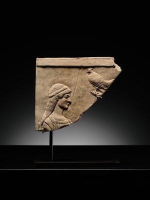 Lot 68 - A GREEK PINAX FRAGMENT OF KORE PERSEPHONE, 5TH CENTURY BC