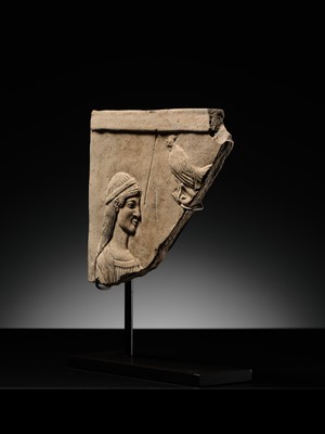 Lot 68 - A GREEK PINAX FRAGMENT OF KORE PERSEPHONE, 5TH CENTURY BC
