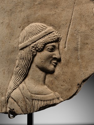 Lot 68 - A GREEK PINAX FRAGMENT OF KORE PERSEPHONE, 5TH CENTURY BC