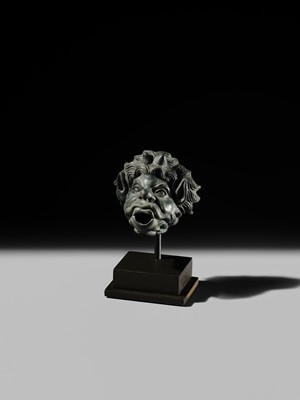 Lot 77 - A ROMAN BRONZE WATER SPOUT DEPICTING PAN, PROBABLY FROM A NYMPHAEUM, CIRCA 1ST–2ND CENTURY