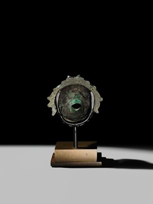 Lot 77 - A ROMAN BRONZE WATER SPOUT DEPICTING PAN, PROBABLY FROM A NYMPHAEUM, CIRCA 1ST–2ND CENTURY