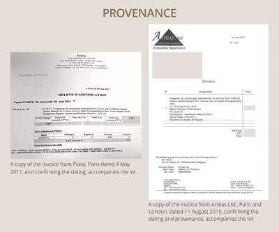 Lot 17 - A GILT MUMMY CASING FRAGMENT DEPICTING A FALCON, LATE PERIOD-PTOLEMAIC ERA