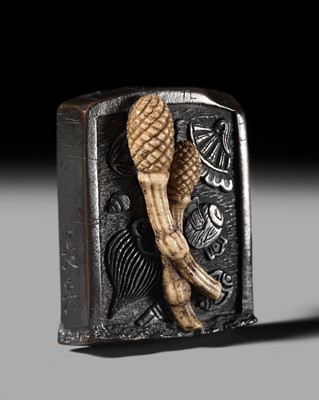 Lot 345 - SHIBATA ZESHIN: A SUPERB LACQUER AND ANTLER NETSUKE OF AN INK CAKE