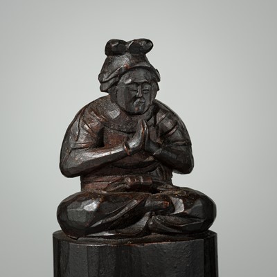 A SMALL CARVED WOOD FIGURE OF SHOTOKU TAISHI, LATE EDO TO MEIJI PERIOD