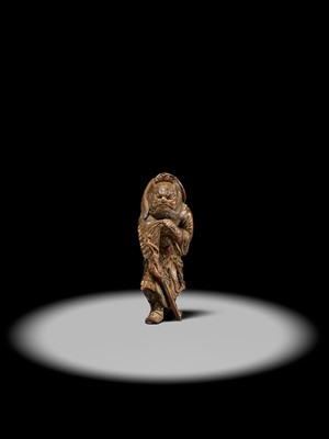 Lot 90 - A POWERFUL SAISHIKI NETSUKE OF SHOKI, ATTRIBUTED YOSHIMURA SHUZAN