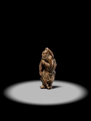 Lot 90 - A POWERFUL SAISHIKI NETSUKE OF SHOKI, ATTRIBUTED YOSHIMURA SHUZAN
