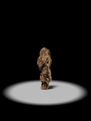 Lot 90 - A POWERFUL SAISHIKI NETSUKE OF SHOKI, ATTRIBUTED YOSHIMURA SHUZAN
