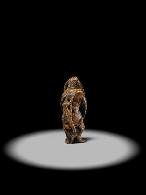 Lot 90 - A POWERFUL SAISHIKI NETSUKE OF SHOKI, ATTRIBUTED YOSHIMURA SHUZAN