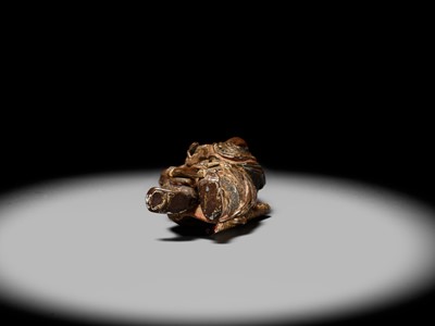 Lot 90 - A POWERFUL SAISHIKI NETSUKE OF SHOKI, ATTRIBUTED YOSHIMURA SHUZAN