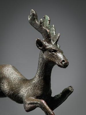 Lot 74 - A FINE BRONZE LEAPING STAG, ROMAN, CIRCA 1ST-2ND CENTURY