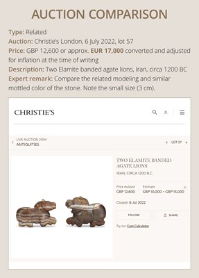 Lot 82 - AN AGATE AMULET IN THE FORM OF A LION-HEADED EAGLE, IMDUGUD, WESTERN ASIA, CIRCA THIRD MILLENNIUM BC