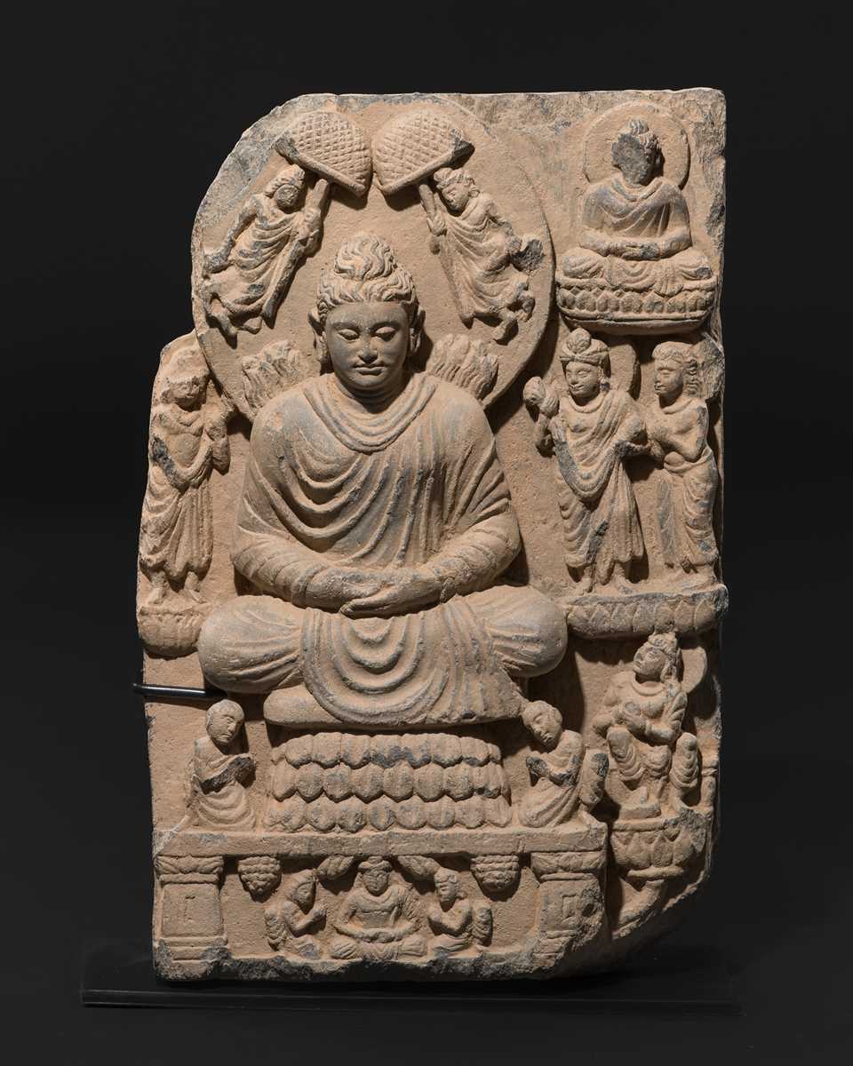 Lot 1479 - A GRAY SCHIST RELIEF OF BUDDHA SHAKYAMUNI,