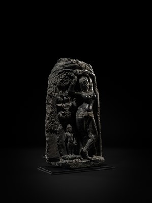 A BLACK STONE STELE DEPICTING THE BIRTH OF GAUTAMA BUDDHA