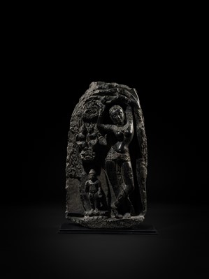 A BLACK STONE STELE DEPICTING THE BIRTH OF GAUTAMA BUDDHA
