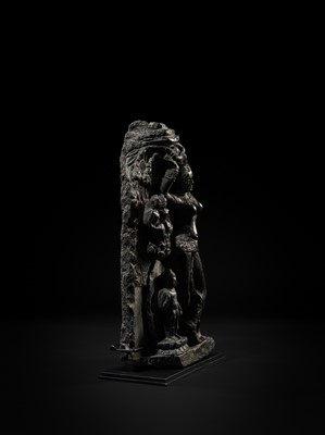 A BLACK STONE STELE DEPICTING THE BIRTH OF GAUTAMA BUDDHA