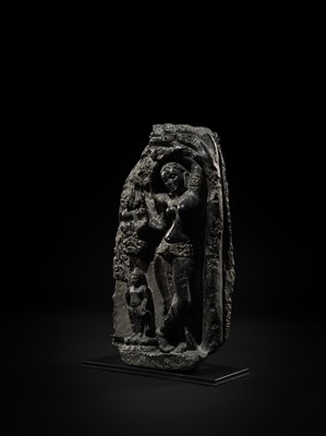 A BLACK STONE STELE DEPICTING THE BIRTH OF GAUTAMA BUDDHA
