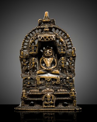 Lot 370 - A JAIN BRASS SHRINE OF A TIRTHANKARA, 19TH CENTURY