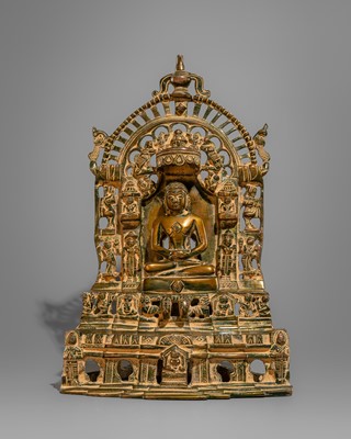 A JAIN COPPER ALLOY SHRINE OF A TIRTHANKARA, 19TH CENTURY