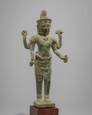 Lot 1486 - A BRONZE FIGURE OF AVALOKITESHVARA, ANGKOR PERIOD, 12TH-13TH CENTURY