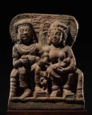 Lot 338 - A TERRACOTTA RELIEF DEPICTING A ROYAL COUPLE, GUPTA PERIOD, CIRCA 6TH CENTURY