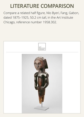 Lot 102 - A CARVED WOOD BIERI CULT RELIQUARY FIGURE, FANG CULTURE, GABON, LATE 19TH TO MID-20TH CENTURY