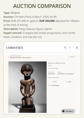 Lot 102 - A CARVED WOOD BIERI CULT RELIQUARY FIGURE, FANG CULTURE, GABON, LATE 19TH TO MID-20TH CENTURY