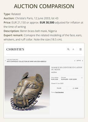 Lot 69 - A LOST-WAX BRONZE ‘LEOPARD’ HIP ORNAMENT, EDO PEOPLES, 16TH-19TH CENTURY