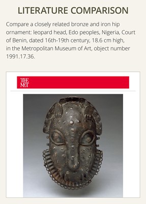 Lot 69 - A LOST-WAX BRONZE ‘LEOPARD’ HIP ORNAMENT, EDO PEOPLES, 16TH-19TH CENTURY