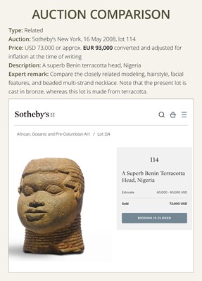Lot 70 - AN IRON-INLAID BRONZE TROPHY HEAD, EDO PEOPLES, 18TH-19TH CENTURY